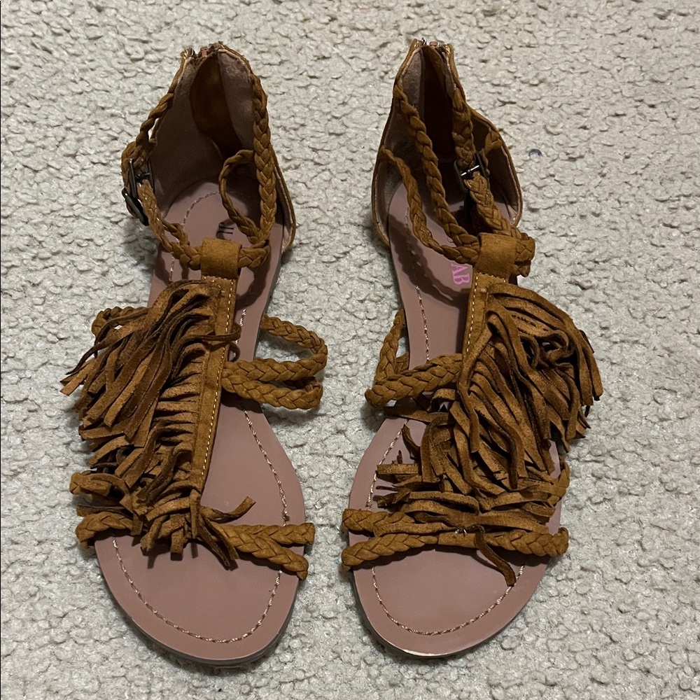 JustFab Braided Fringe Platform Sandals - Tan